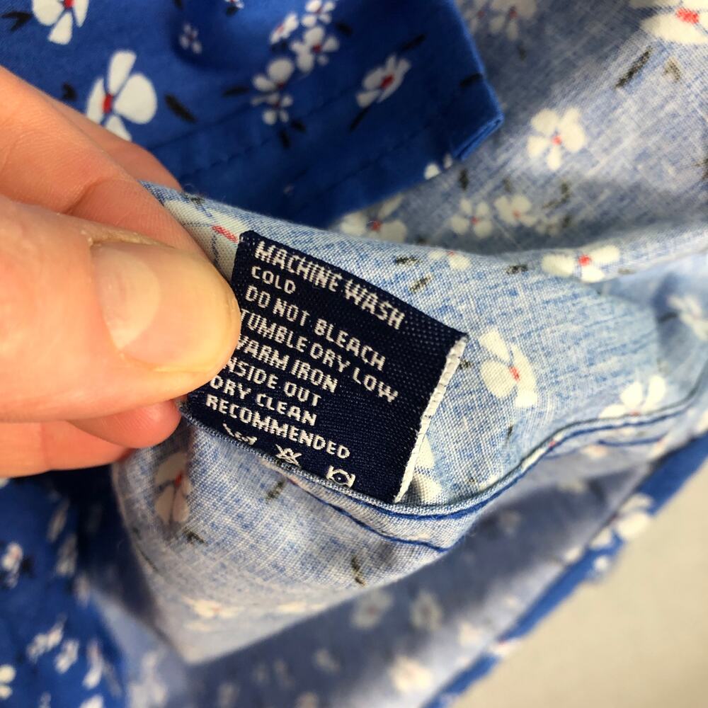 NEW Eighth Avenue Blue Floral Button Down Shirt Mens Medium Cotton Flip Cuff - Picture 11 of 12